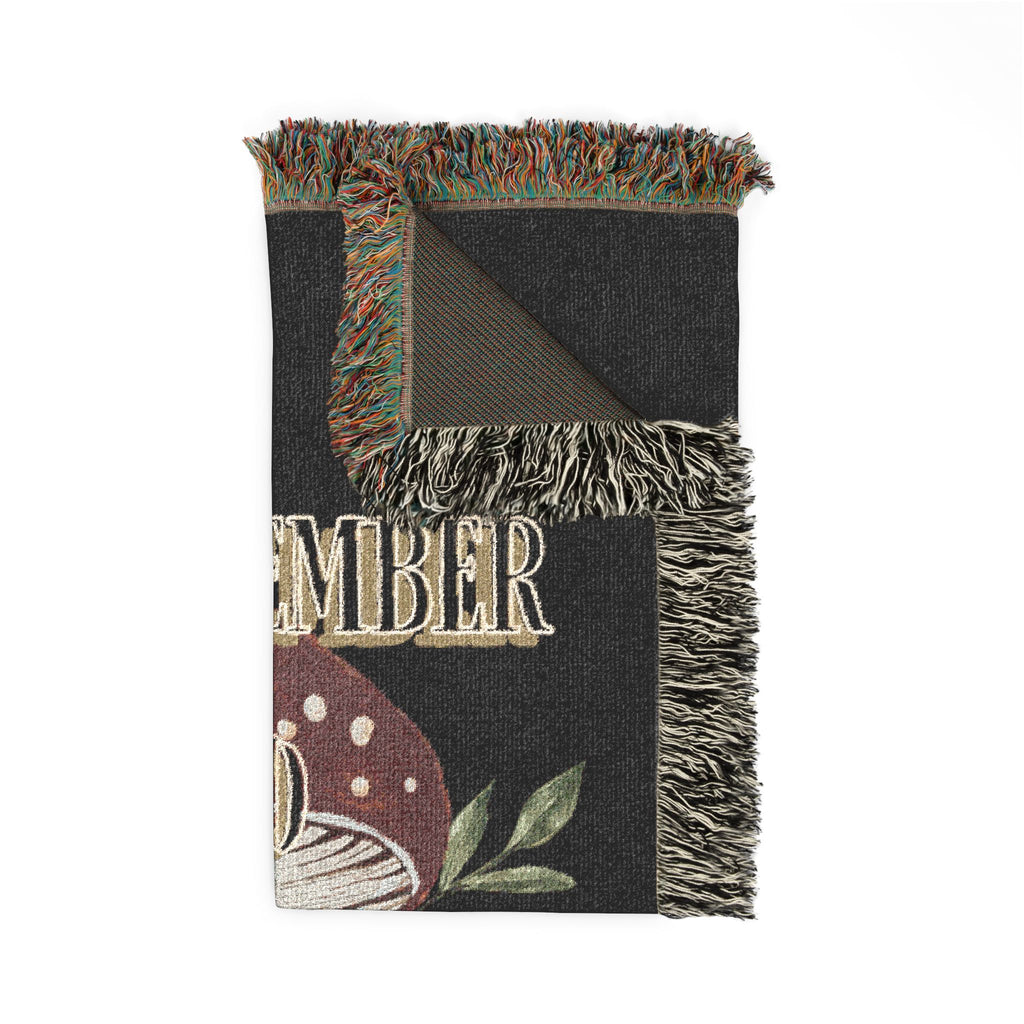 Mushroom Foraging Woven Blanket — Cozy Botanical Toadstool Throw