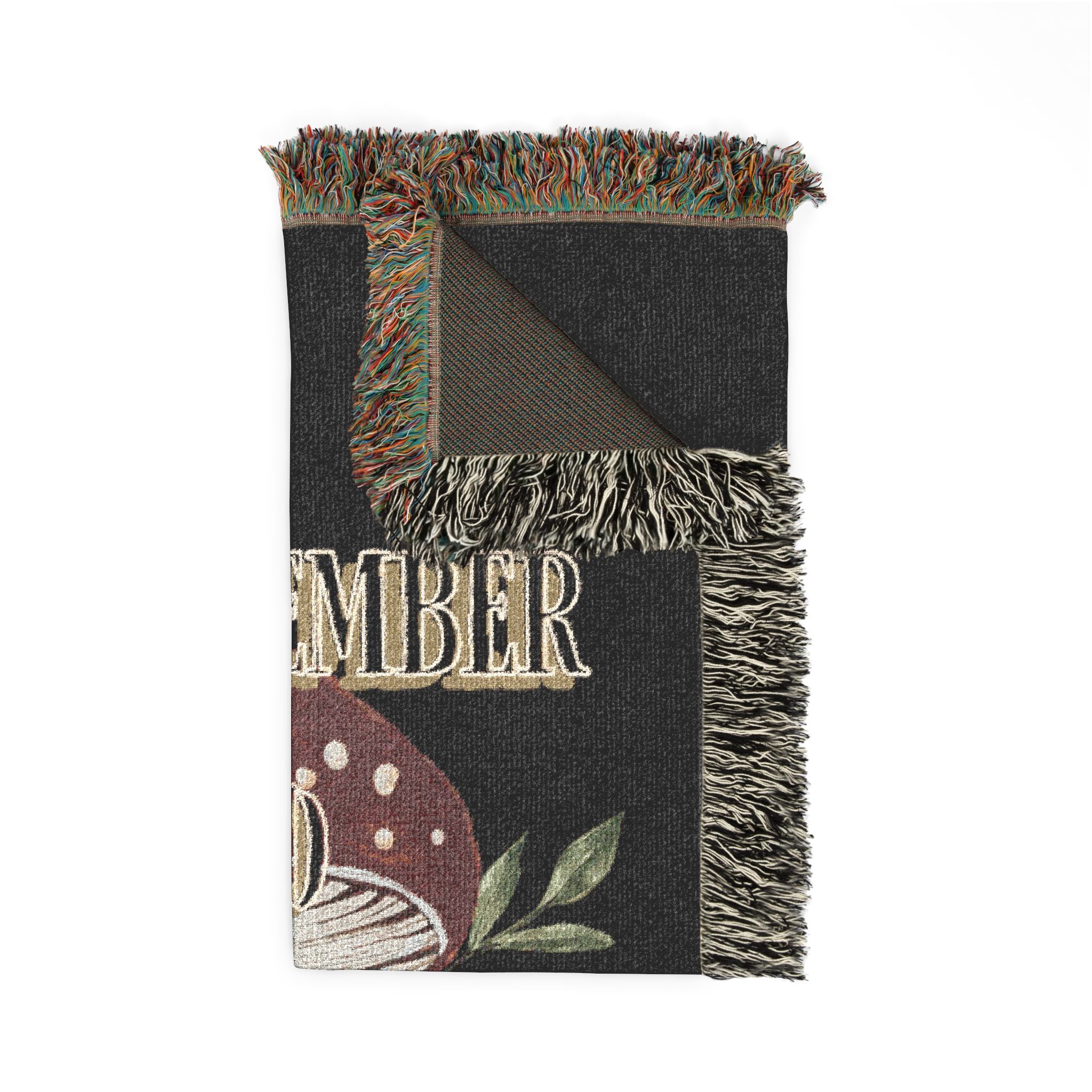 Mushroom Foraging Woven Blanket — Cozy Botanical Toadstool Throw