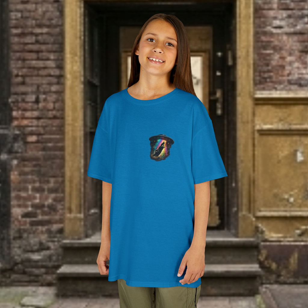 Kids Tee — Cat & Alien Friends Bike Ride with UFO Lights
