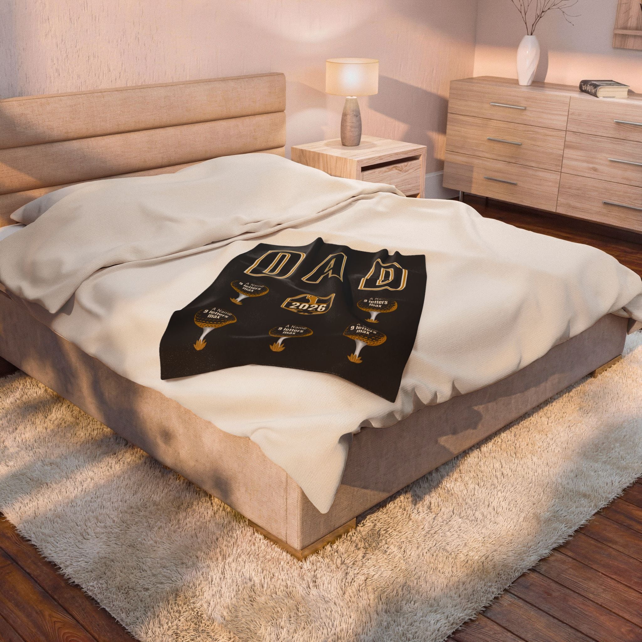 Dad 2026 Golf Personalized Velveteen Plush Blanket — Custom Names (up to 9 letters)