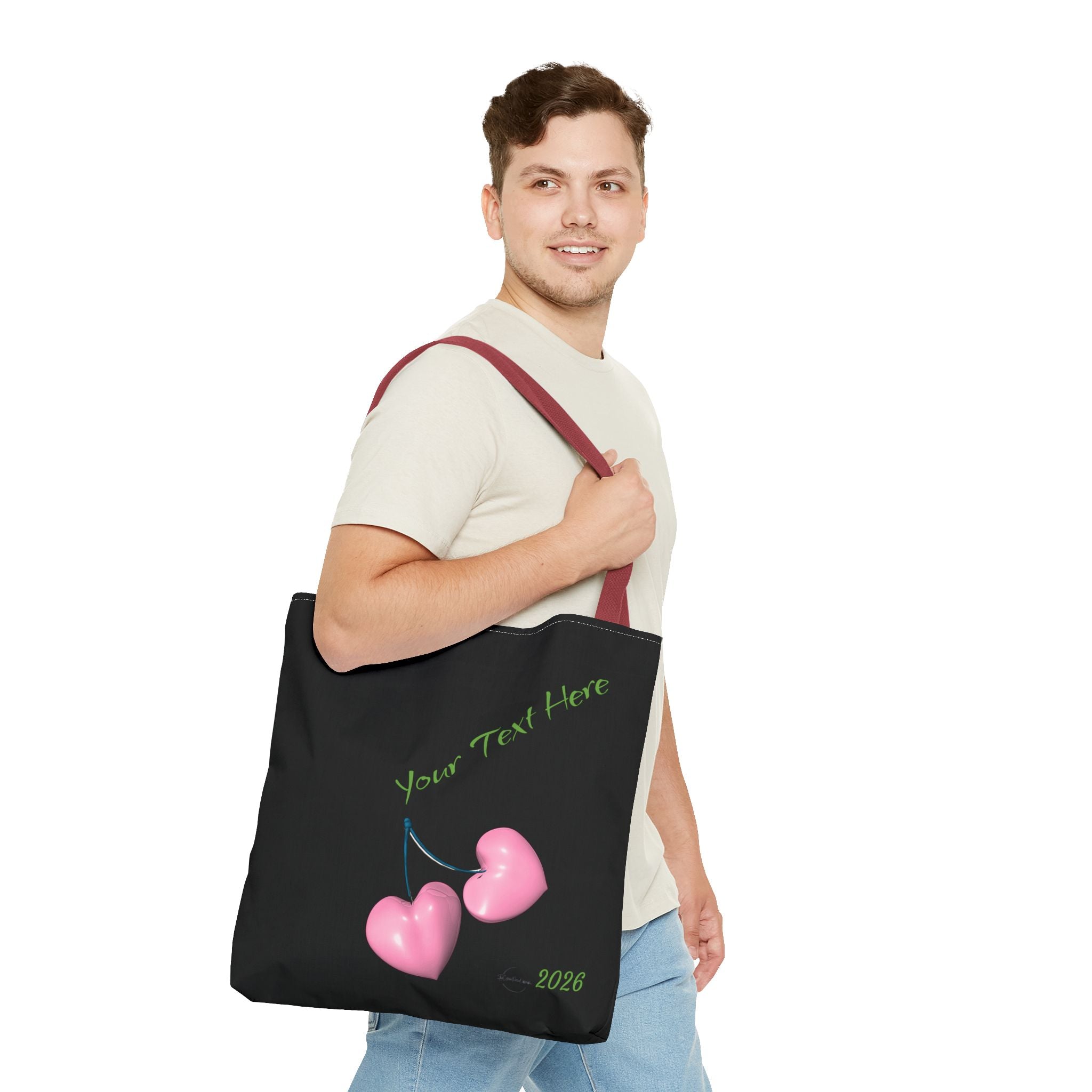 Pink Heart Cherries Tote Bag | Custom Text