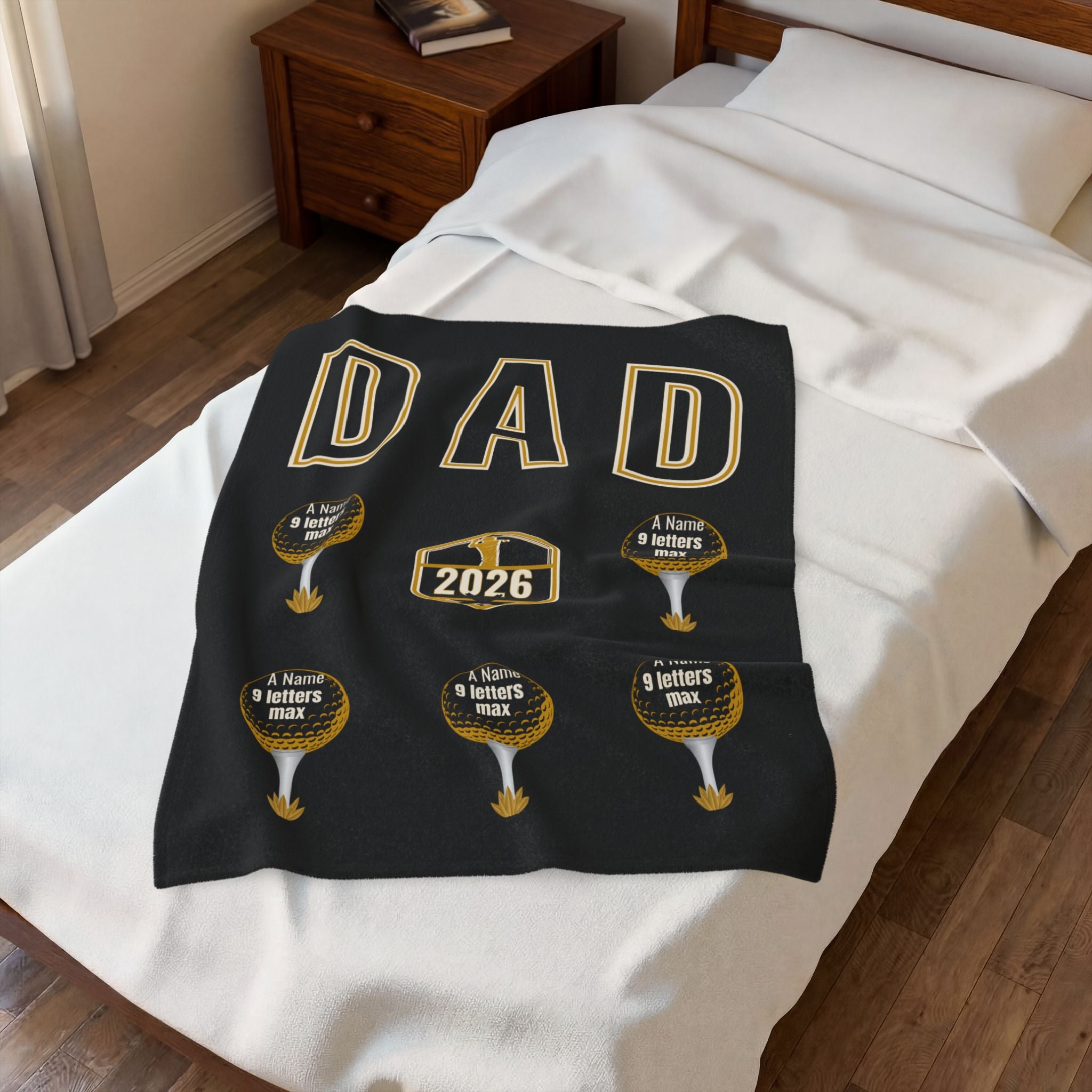 Dad 2026 Golf Personalized Velveteen Plush Blanket — Custom Names (up to 9 letters)