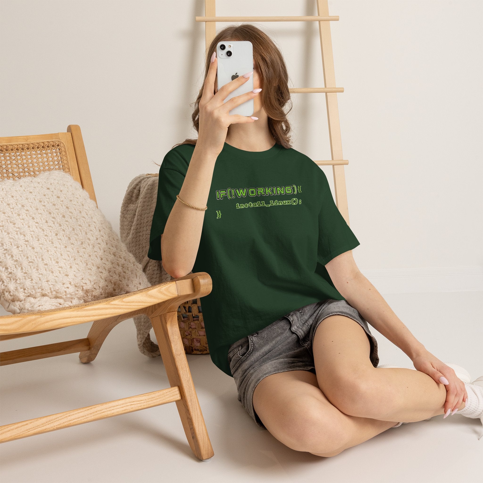 If (!Working) { Install Linux(); } Funny Programmer T-Shirt | Linux Developer Geek Tee | Coding Humor Shirt | Unisex Heavy Cotton Tee
