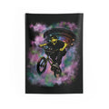 Space Cat & Alien Tapestry | UFO Adventure Wall Hanging | Cat & Friend Collection Decor BMX Alien Invasion Tapestry — Neon Skull Rider Wall Art