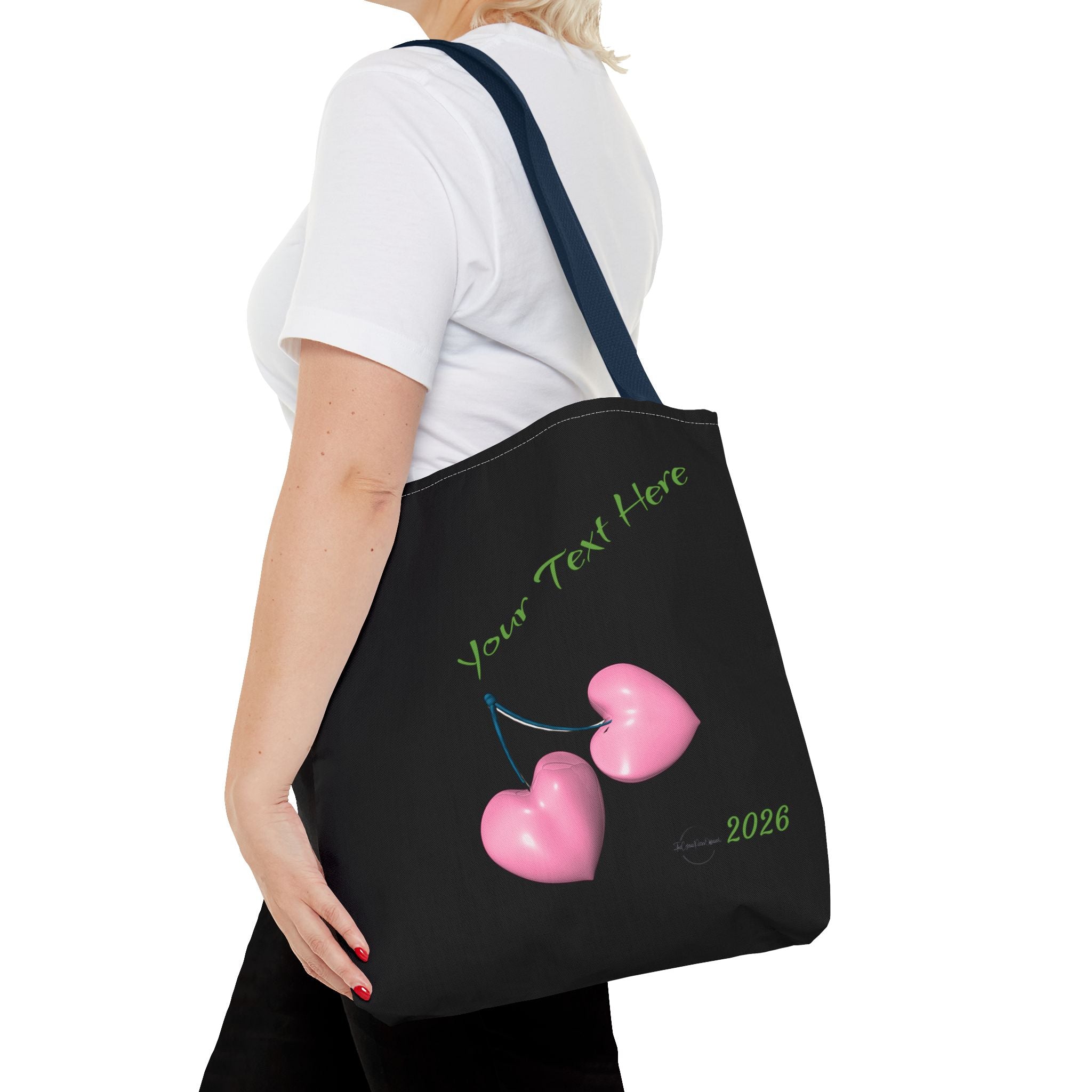 Pink Heart Cherries Tote Bag | Custom Text