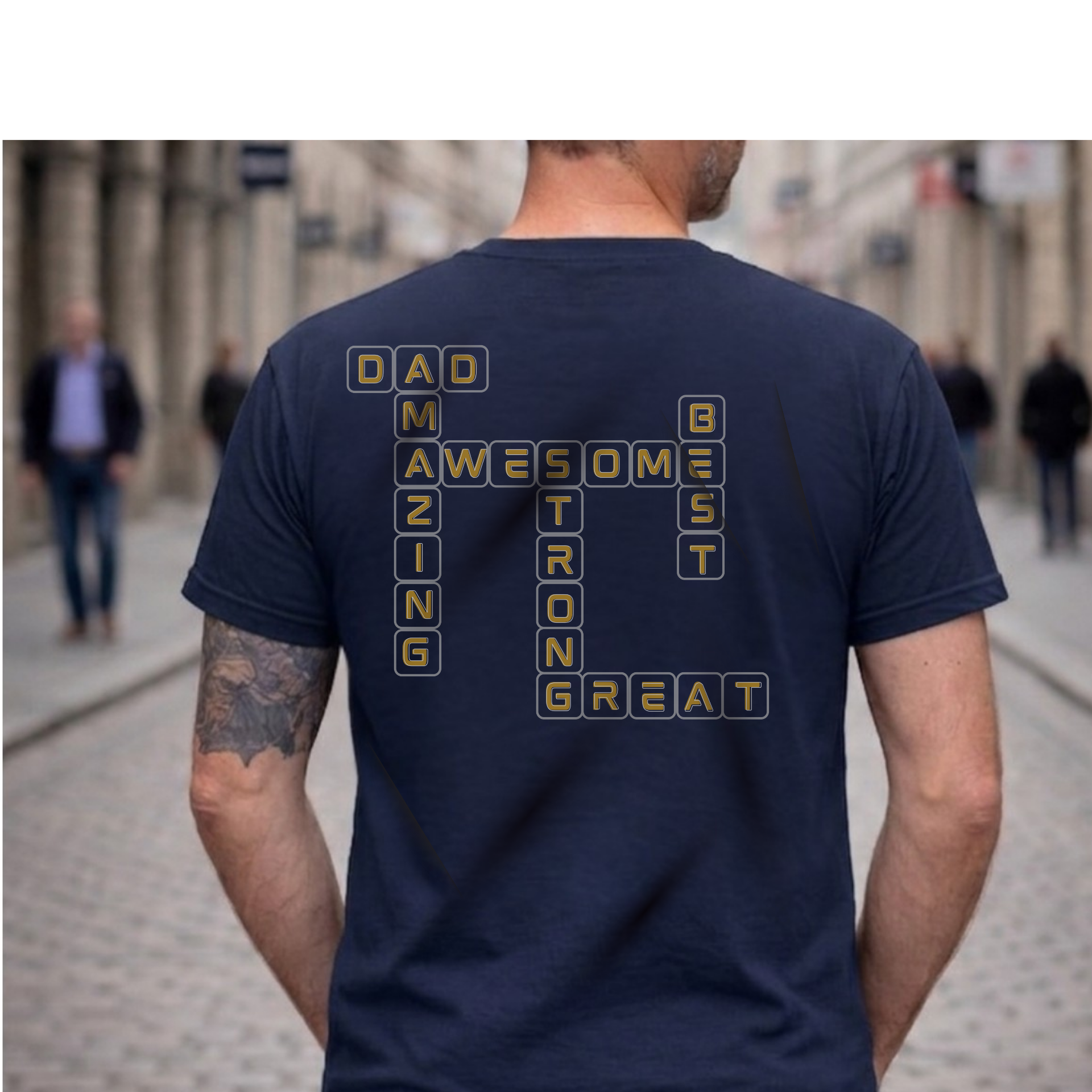 Dad 2026 Crossword T‑Shirt — "No.1 Dad" Gold Badge Father’s Day Tee | Dad Crossword Puzzle T-Shirt | Father's Day Double Sided Graphic Tee | No 1 Dad Shirt Gift for Men