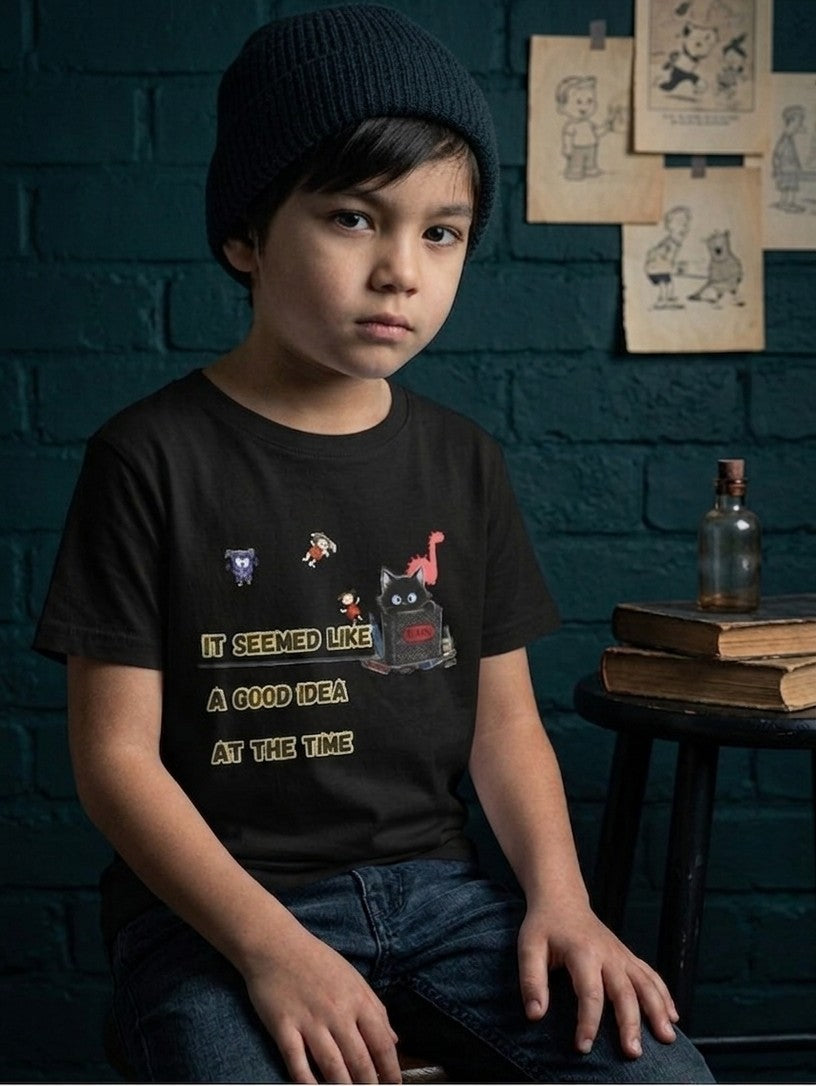 : It Seemed Like A Good Idea At The Time Black Cat Graphic Tee - Cynical Cute Unisex Crewneck