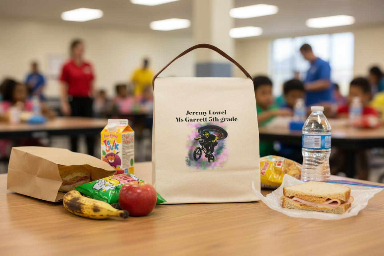Jinx & Nova Adventure Lunch Bag | Personalized Kids BMX Alien & Cat Lunch Box | Custom School Lunch Tote