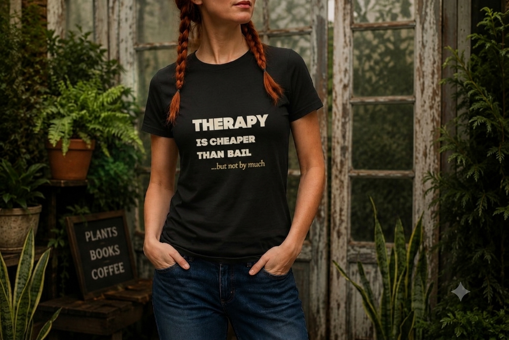 Unisex Therapy Is Cheaper Than Bail Tee | Funny Sarcastic Graphic T-Shirt | Unisex Mental Health Humor Shirt
