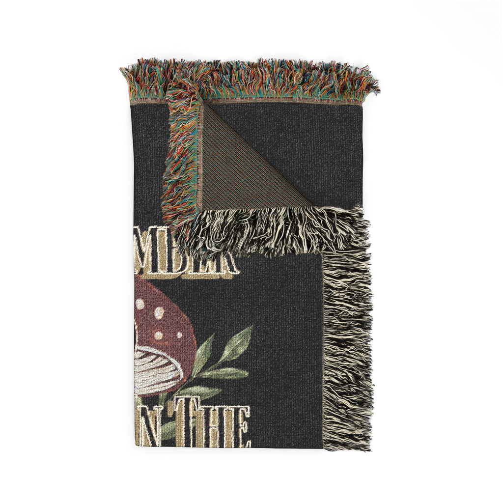 Mushroom Foraging Woven Blanket — Cozy Botanical Toadstool Throw