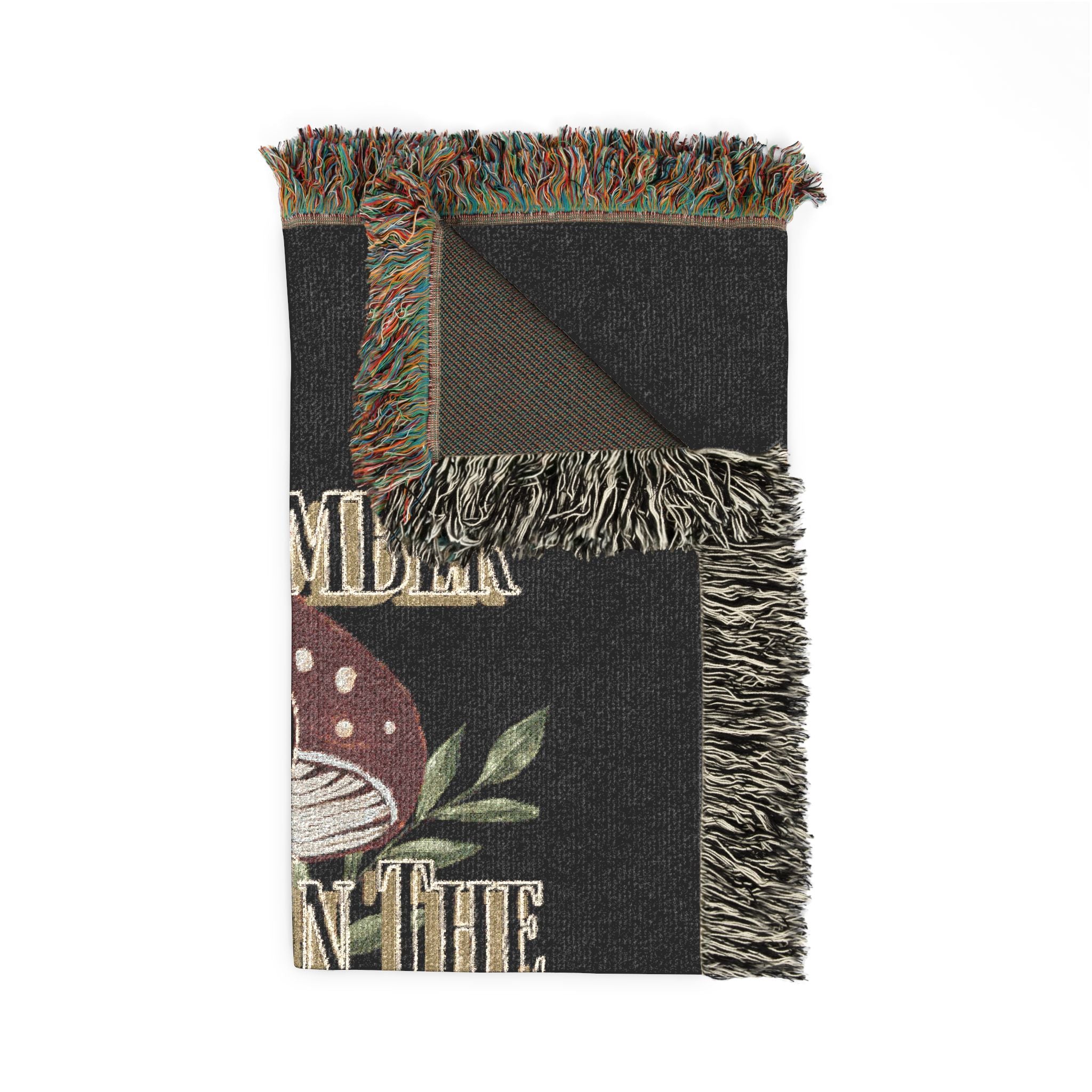 Mushroom Foraging Woven Blanket — Cozy Botanical Toadstool Throw
