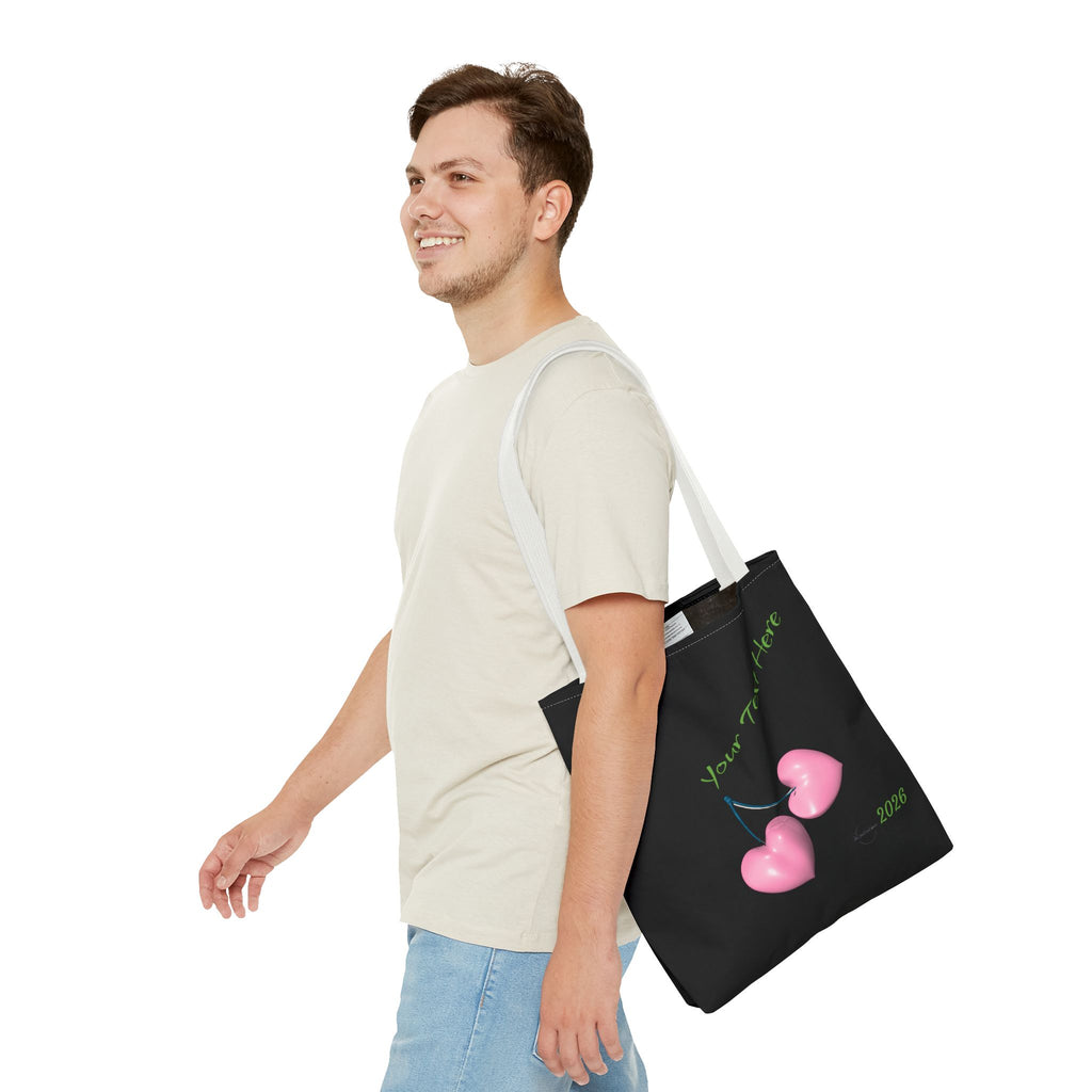 Pink Heart Cherries Tote Bag | Custom Text