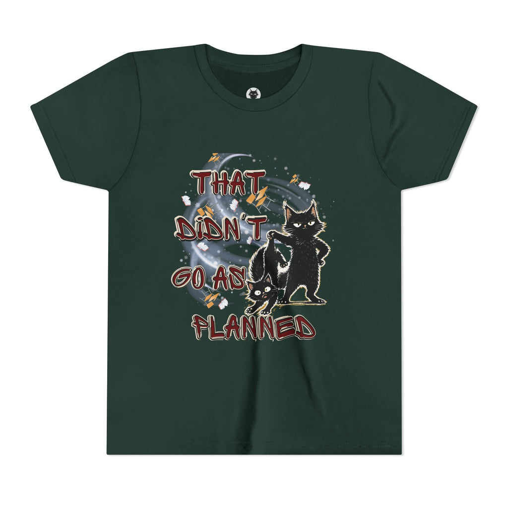 That Didn't Go As Planned Kids Graphic T-Shirt | Funny Black Cat Youth Tee | Cute Chaos Cat Shirt | Back to School Gift for Boys & Girls