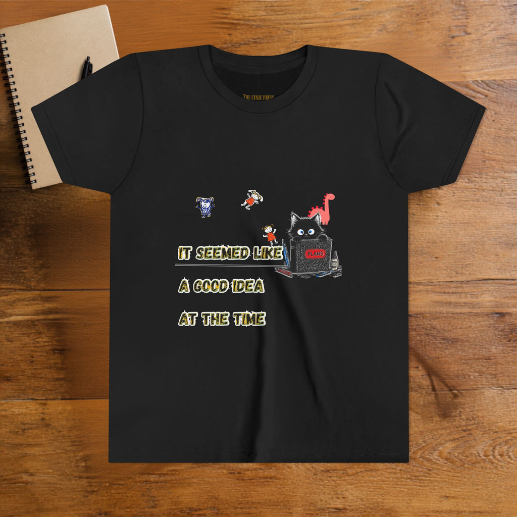 : It Seemed Like A Good Idea At The Time Black Cat Graphic Tee - Cynical Cute Unisex Crewneck