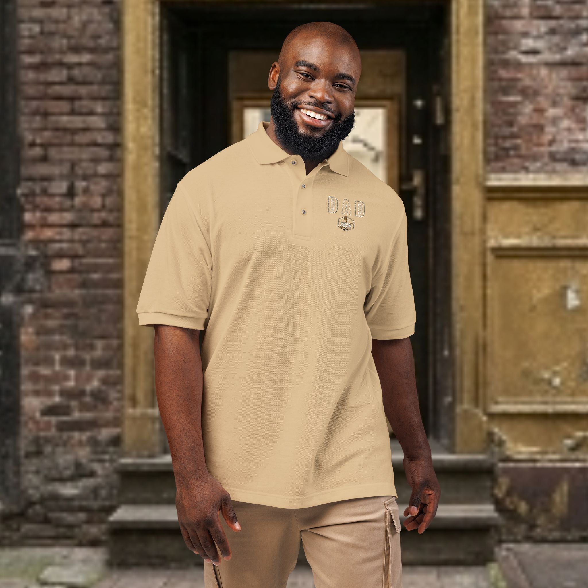 Embroidered Floral Crest Polo Shirt - Premium Father's Day Gift - Elegant Men's Business Casual Golf Polo