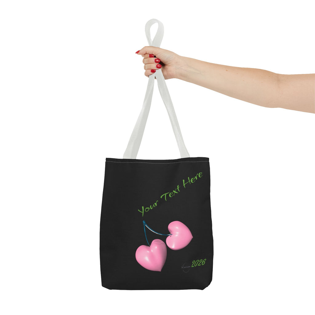 Pink Heart Cherries Tote Bag | Custom Text