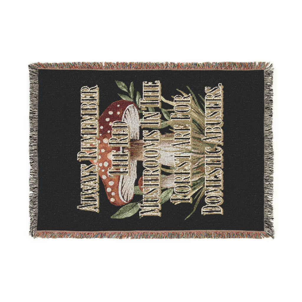 Mushroom Foraging Woven Blanket — Cozy Botanical Toadstool Throw