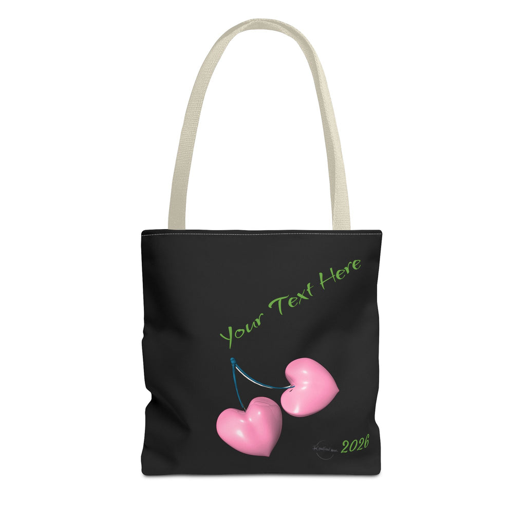 Pink Heart Cherries Tote Bag | Custom Text