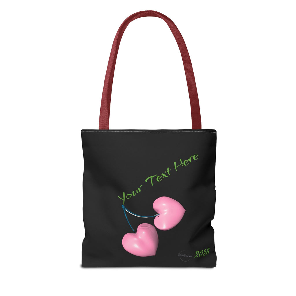 Pink Heart Cherries Tote Bag | Custom Text