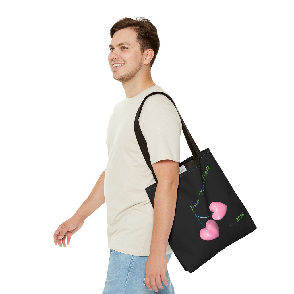 Pink Heart Cherries Tote Bag | Custom Text