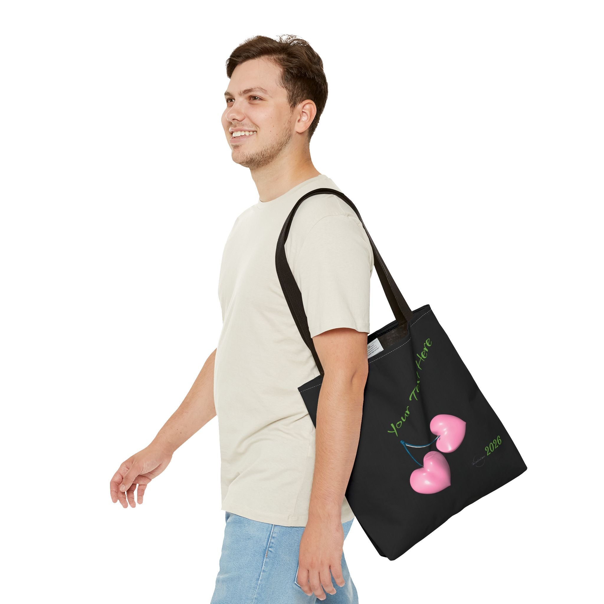 Pink Heart Cherries Tote Bag | Custom Text