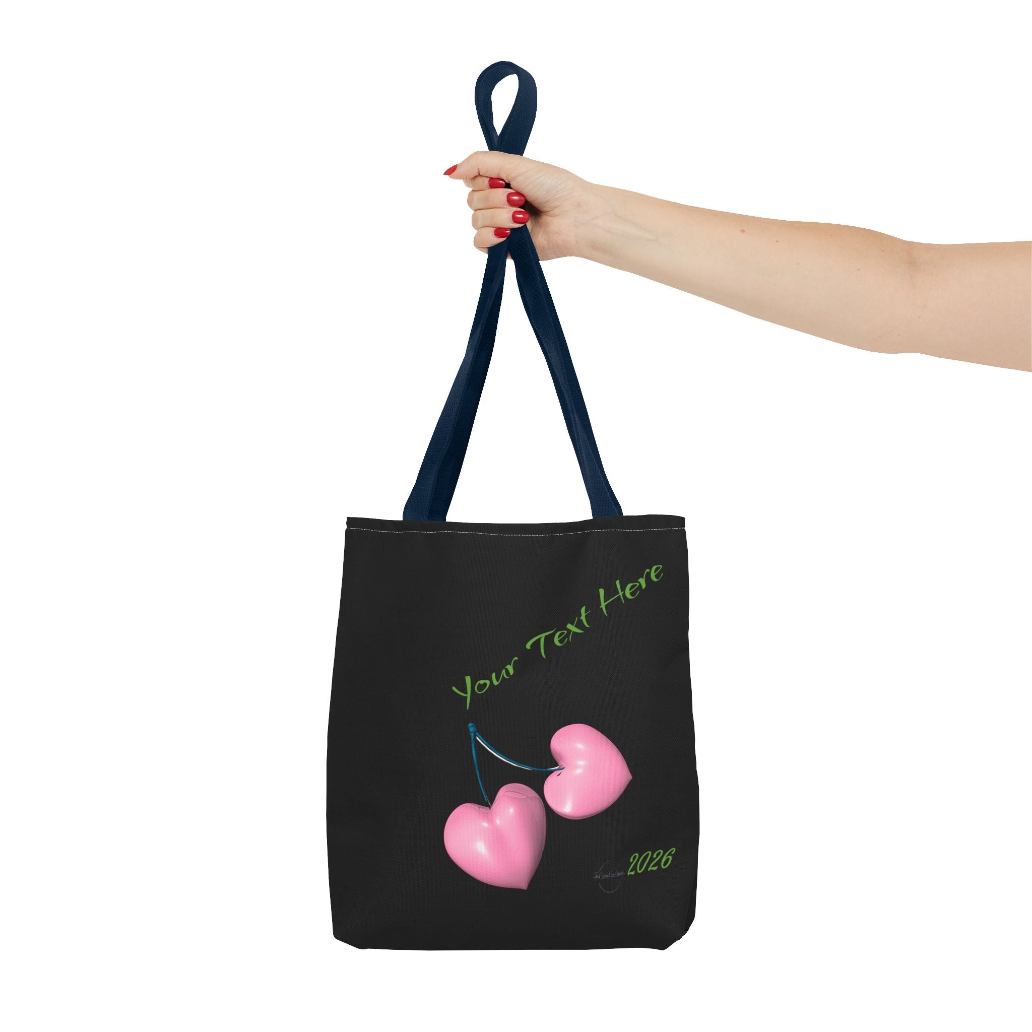 Pink Heart Cherries Tote Bag | Custom Text