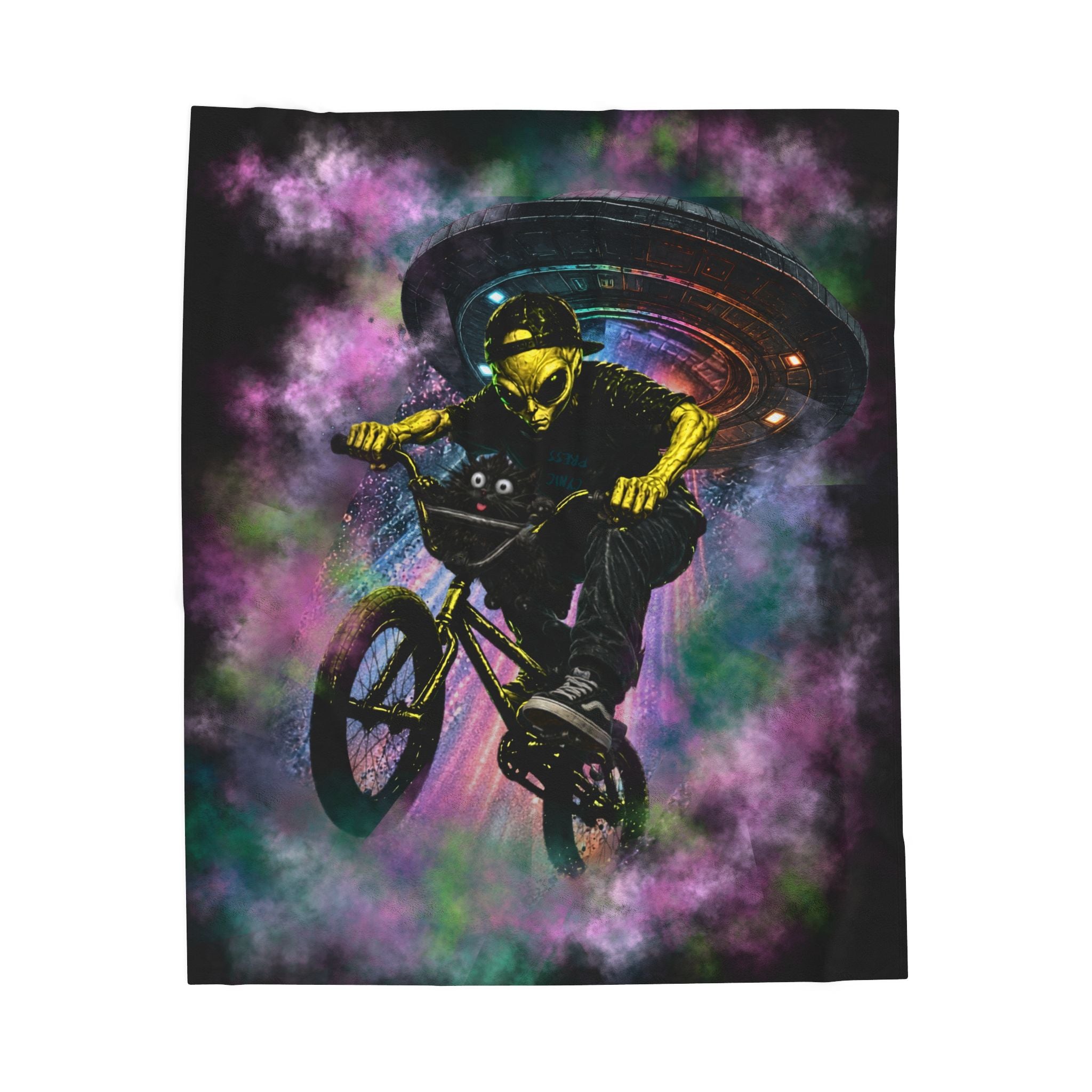 BMX Galaxy Velveteen Plush Blanket – Cosmic Extreme Sports Throw Blanket for Kids, Teens & BMX Riders