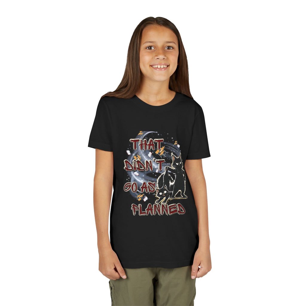 That Didn't Go As Planned Kids Graphic T-Shirt | Funny Black Cat Youth Tee | Cute Chaos Cat Shirt | Back to School Gift for Boys & Girls