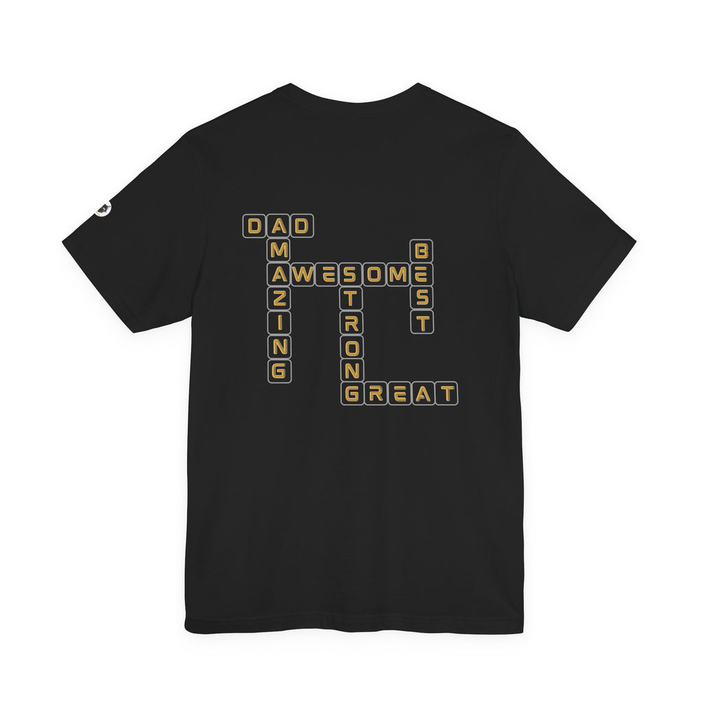 Dad 2026 Crossword T‑Shirt — "No.1 Dad" Gold Badge Father’s Day Tee | Dad Crossword Puzzle T-Shirt | Father's Day Double Sided Graphic Tee | No 1 Dad Shirt Gift for Men