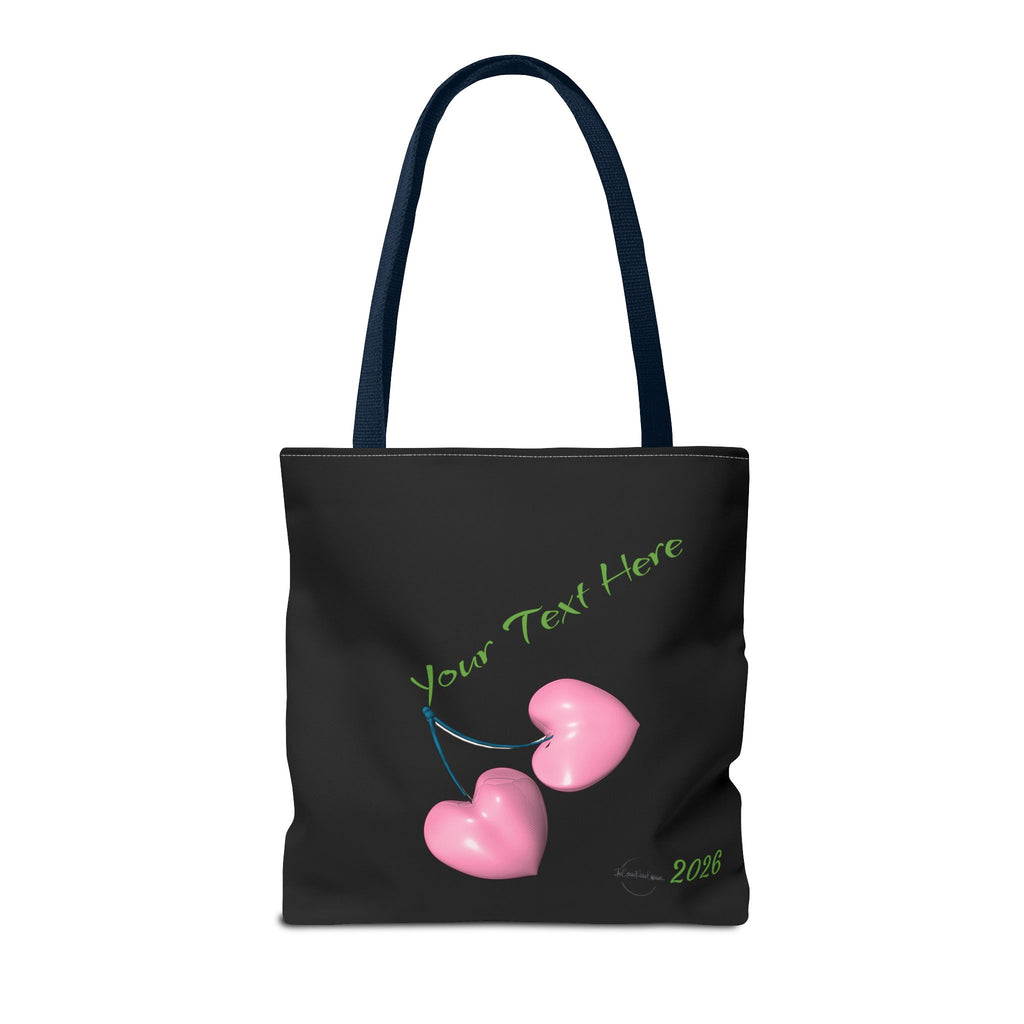 Pink Heart Cherries Tote Bag | Custom Text