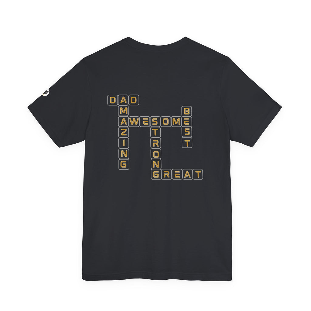 Dad 2026 Crossword T‑Shirt — "No.1 Dad" Gold Badge Father’s Day Tee | Dad Crossword Puzzle T-Shirt | Father's Day Double Sided Graphic Tee | No 1 Dad Shirt Gift for Men
