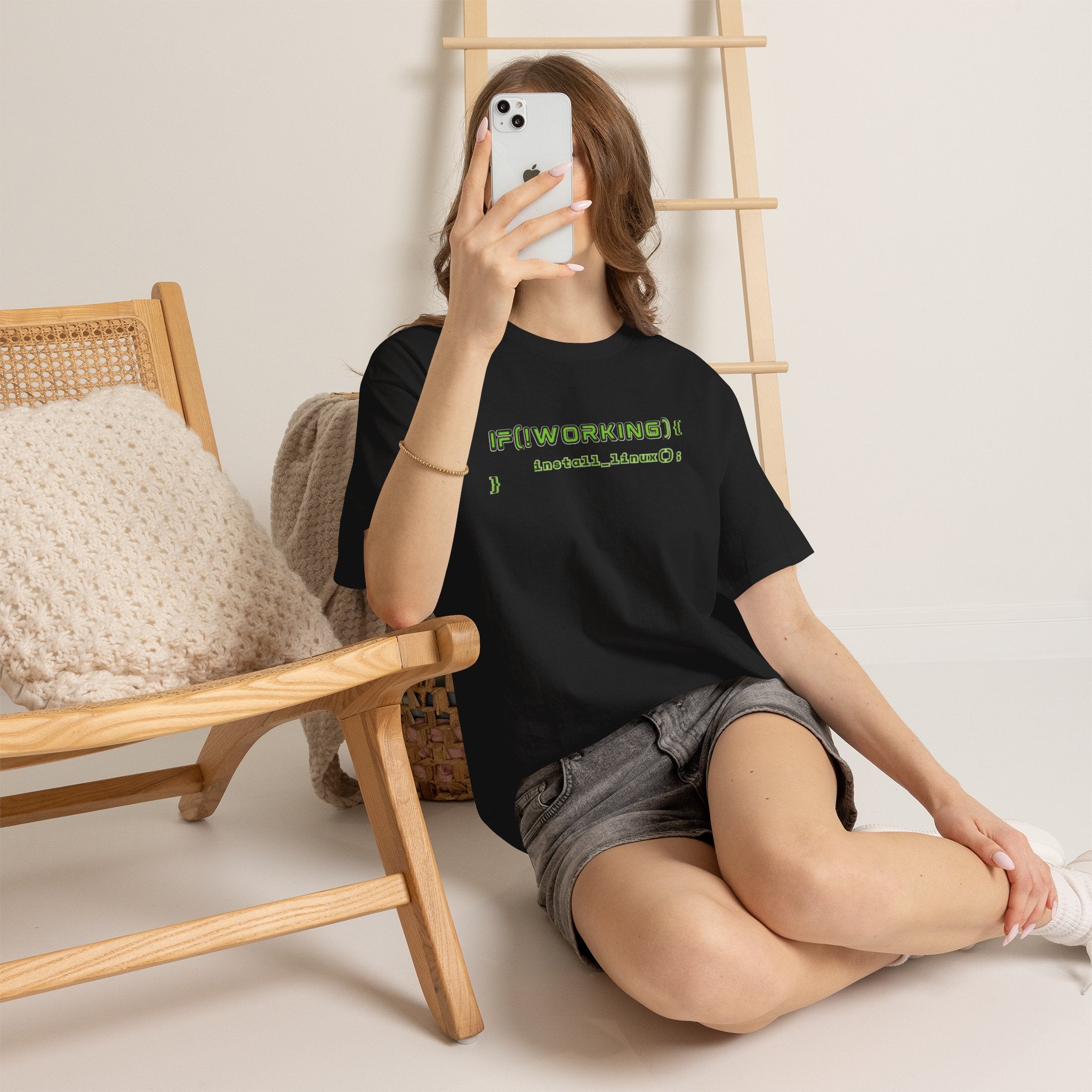 If (!Working) { Install Linux(); } Funny Programmer T-Shirt | Linux Developer Geek Tee | Coding Humor Shirt | Unisex Heavy Cotton Tee