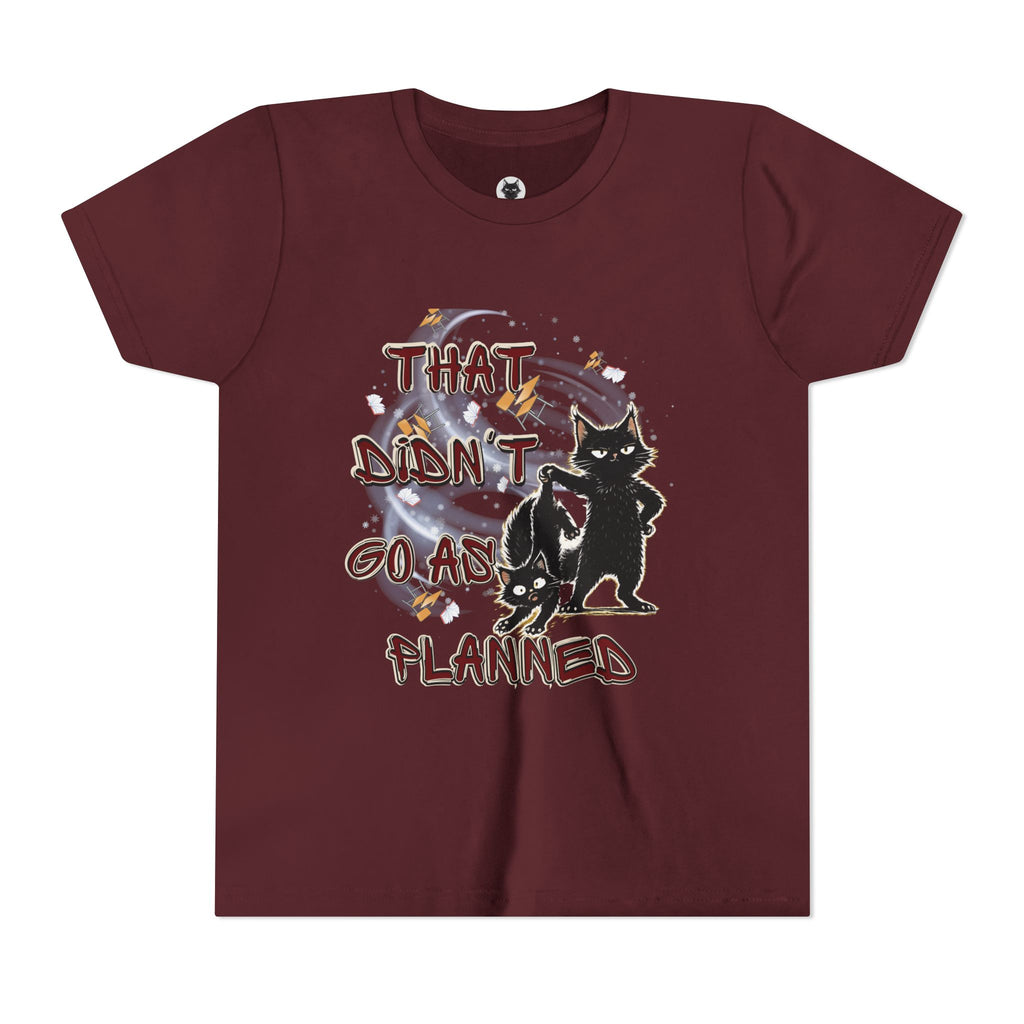 That Didn't Go As Planned Kids Graphic T-Shirt | Funny Black Cat Youth Tee | Cute Chaos Cat Shirt | Back to School Gift for Boys & Girls