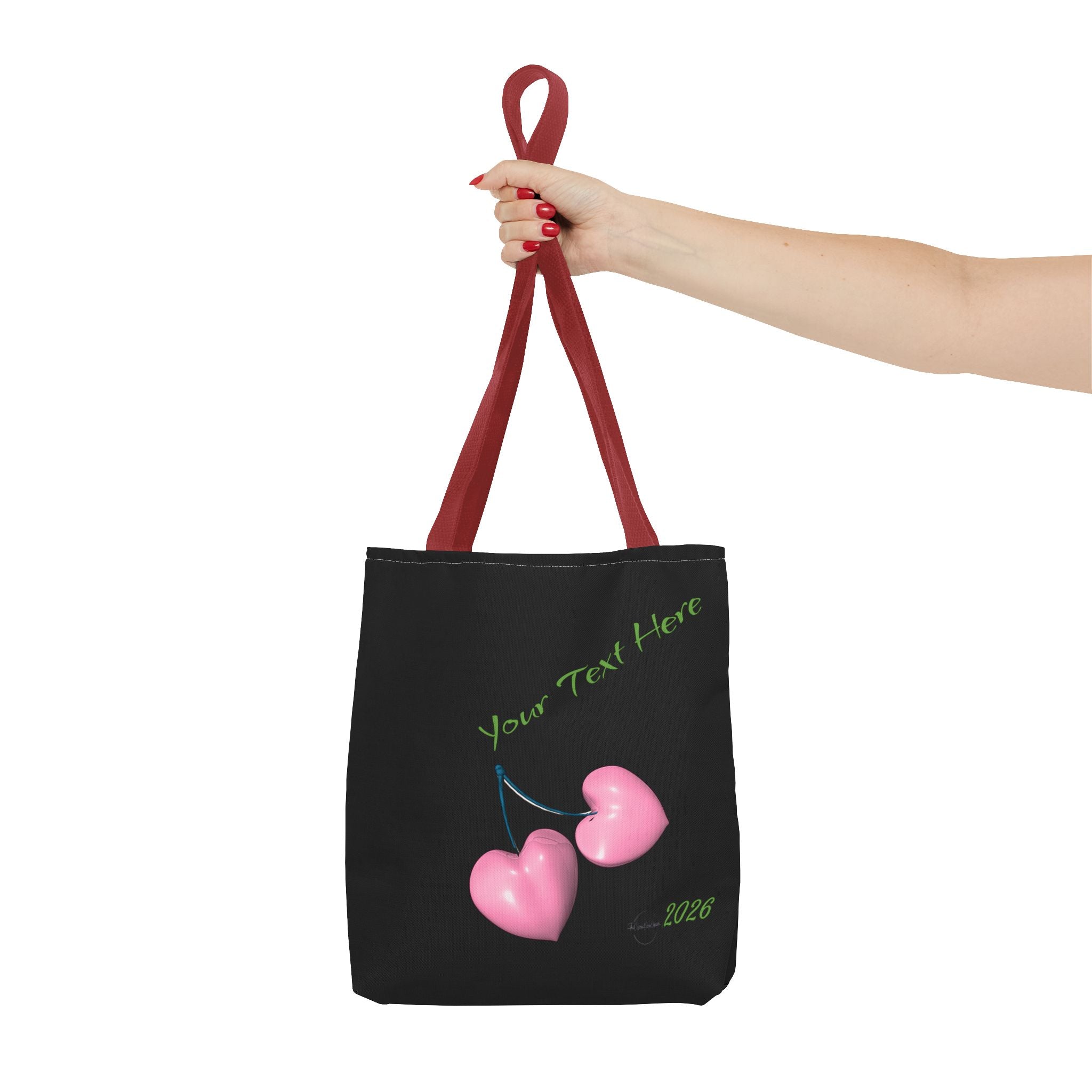 Pink Heart Cherries Tote Bag | Custom Text