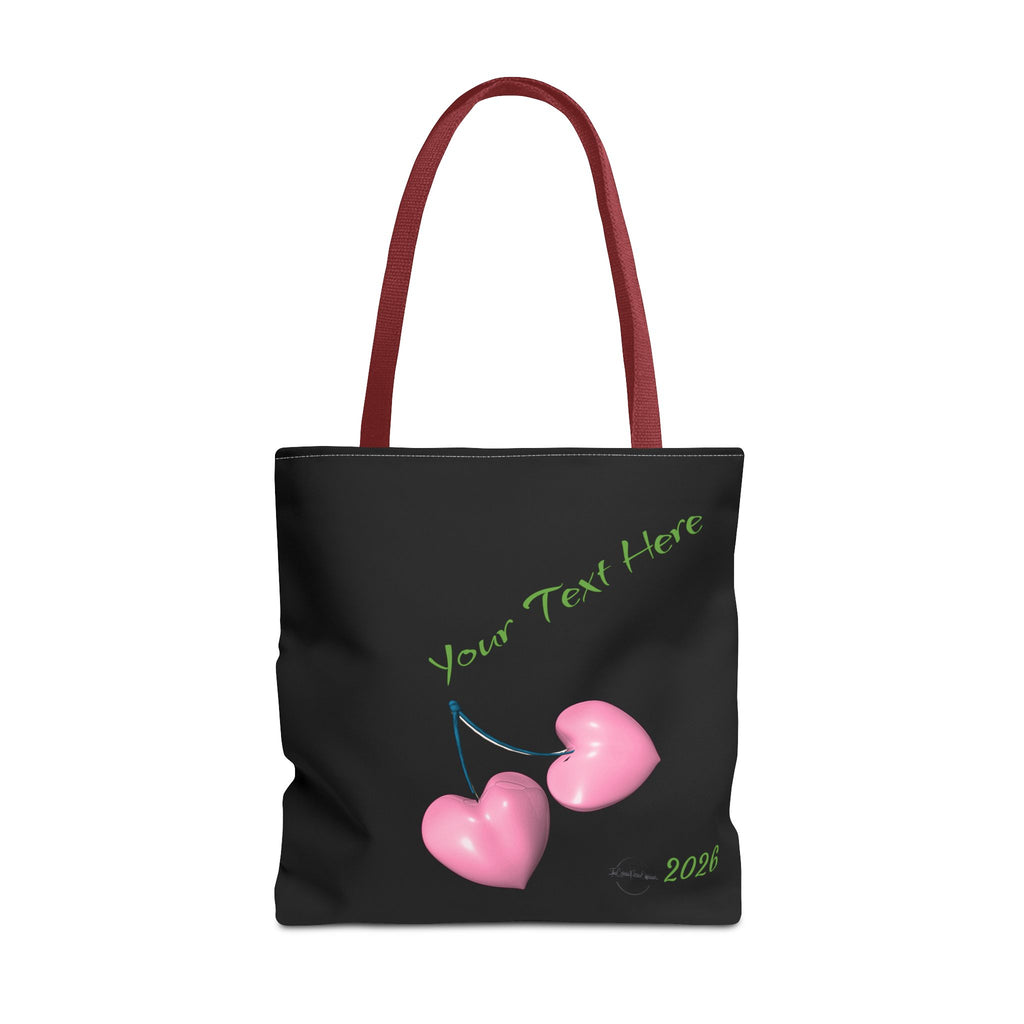 Pink Heart Cherries Tote Bag | Custom Text