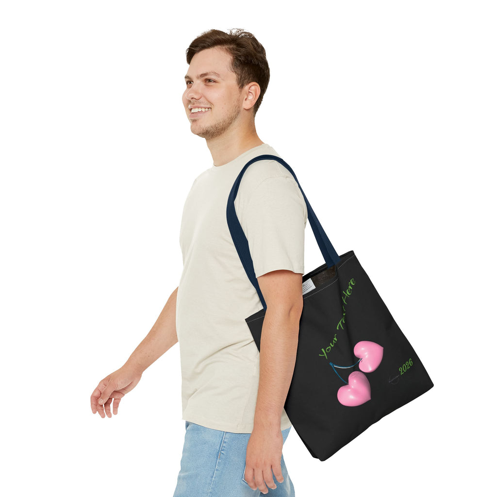 Pink Heart Cherries Tote Bag | Custom Text