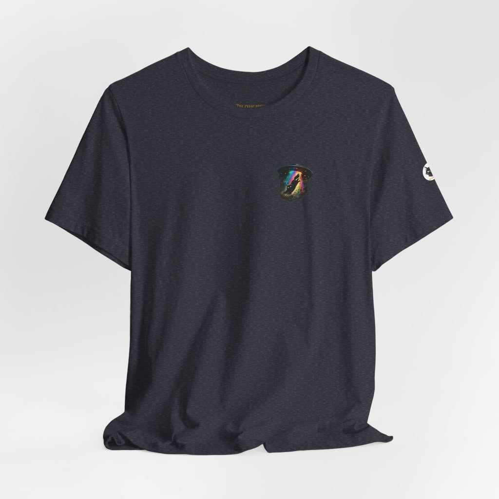 Alien BMX Cat Graphic Tee | Retro UFO Streetwear Shirt | Vintage Black Heather Graphic T-Shirt | Cosmic Skate Punk Unisex Tee | The Cynic Press Official