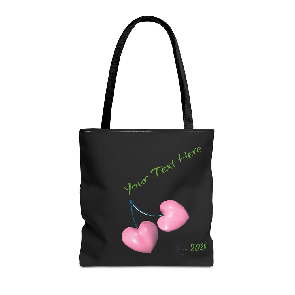 Pink Heart Cherries Tote Bag | Custom Text