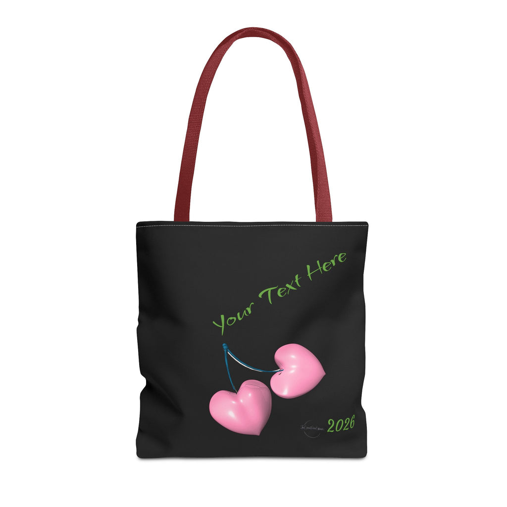Pink Heart Cherries Tote Bag | Custom Text