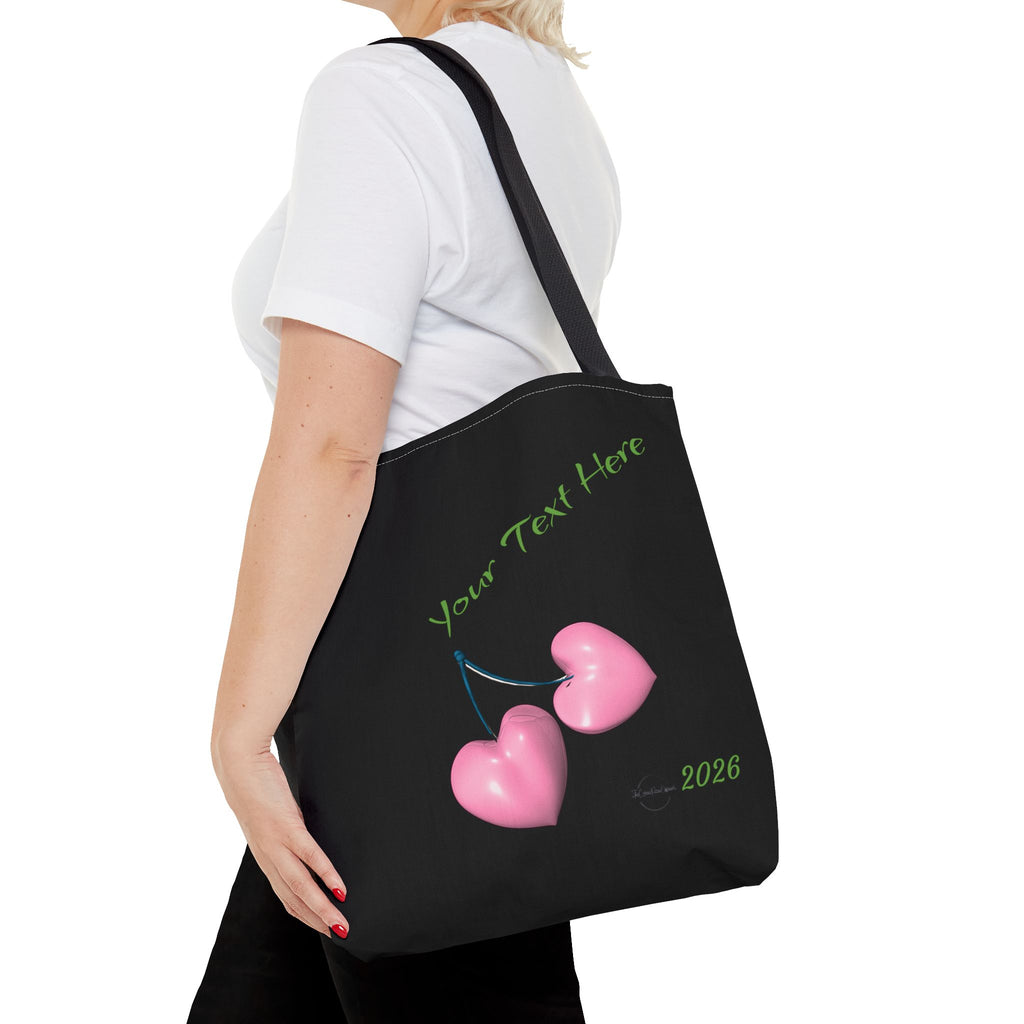 Pink Heart Cherries Tote Bag | Custom Text