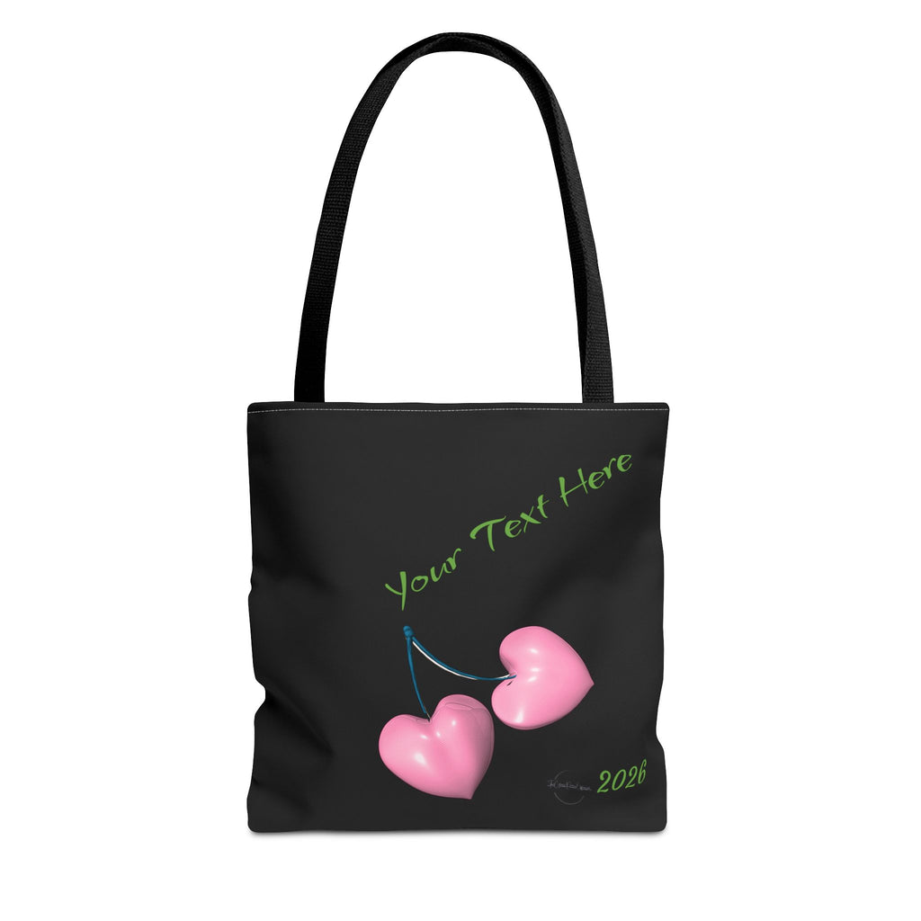 Pink Heart Cherries Tote Bag | Custom Text