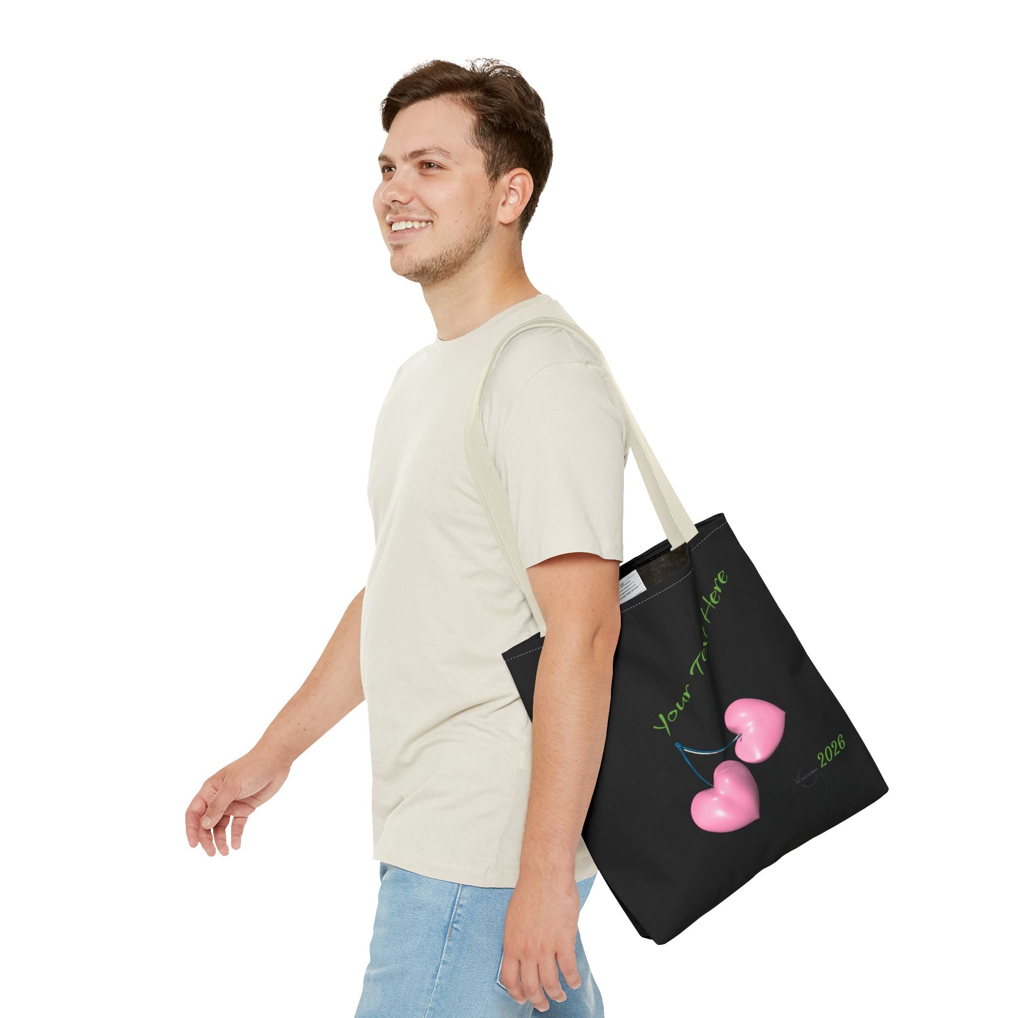 Pink Heart Cherries Tote Bag | Custom Text