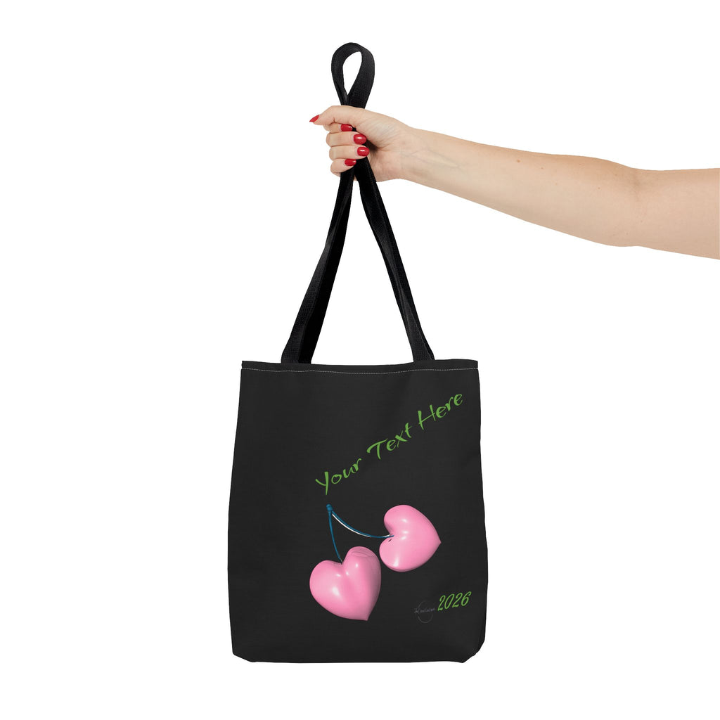 Pink Heart Cherries Tote Bag | Custom Text