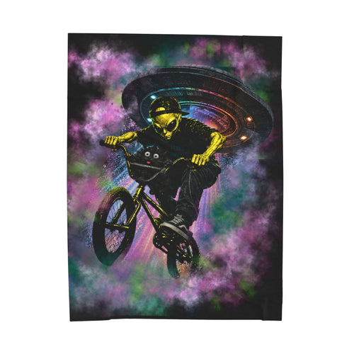 BMX Galaxy Velveteen Plush Blanket – Cosmic Extreme Sports Throw Blanket for Kids, Teens & BMX Riders
