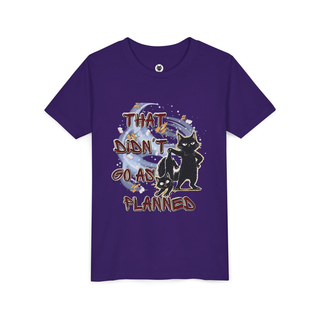 That Didn't Go As Planned Kids Graphic T-Shirt | Funny Black Cat Youth Tee | Cute Chaos Cat Shirt | Back to School Gift for Boys & Girls