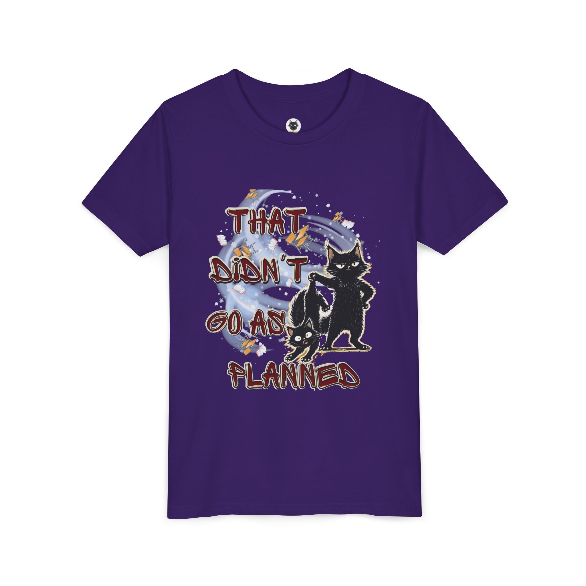 That Didn't Go As Planned Kids Graphic T-Shirt | Funny Black Cat Youth Tee | Cute Chaos Cat Shirt | Back to School Gift for Boys & Girls