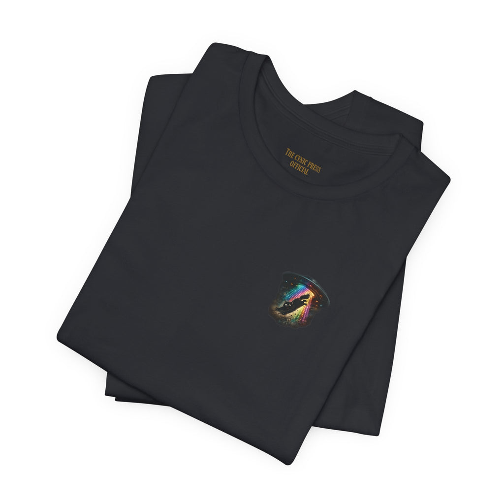 Alien BMX Cat Graphic Tee | Retro UFO Streetwear Shirt | Vintage Black Heather Graphic T-Shirt | Cosmic Skate Punk Unisex Tee | The Cynic Press Official