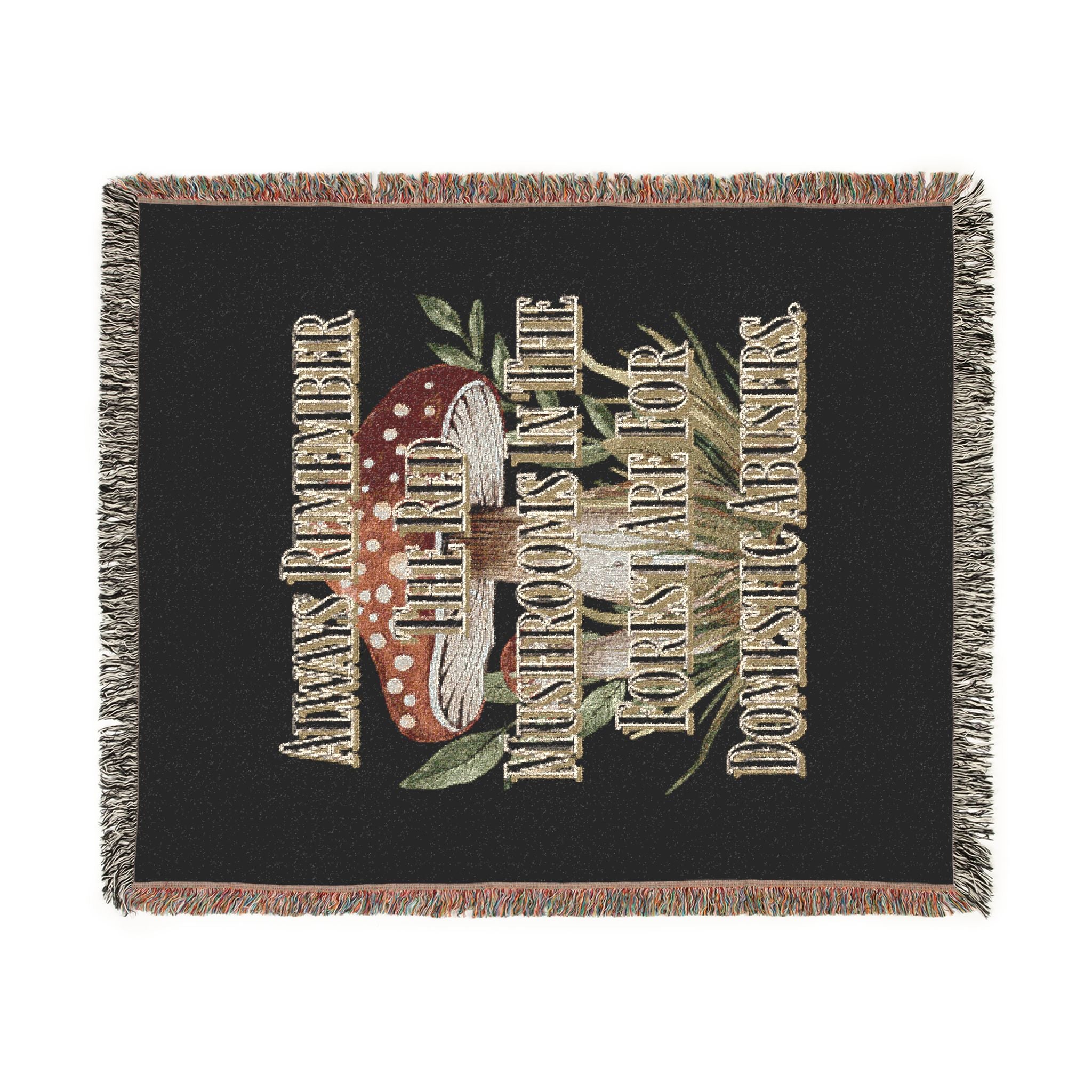 Mushroom Foraging Woven Blanket — Cozy Botanical Toadstool Throw