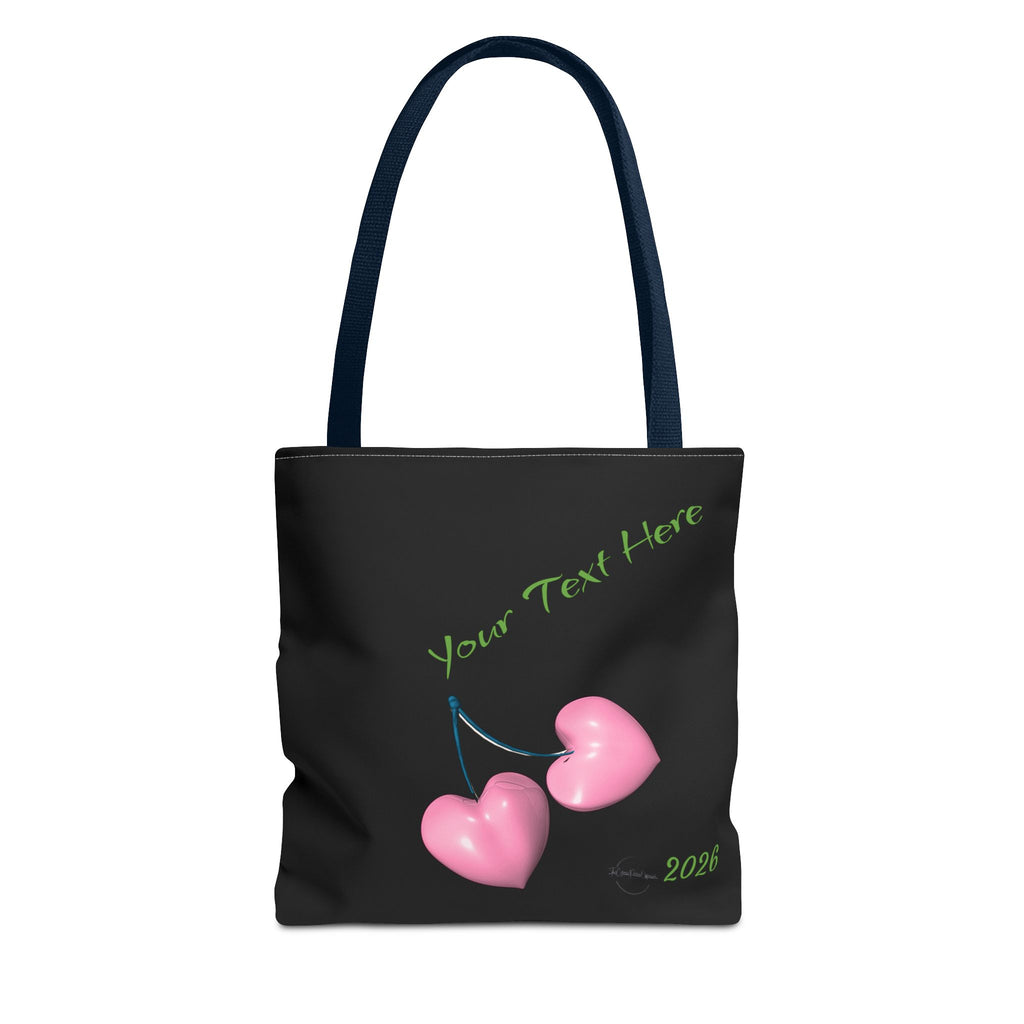 Pink Heart Cherries Tote Bag | Custom Text