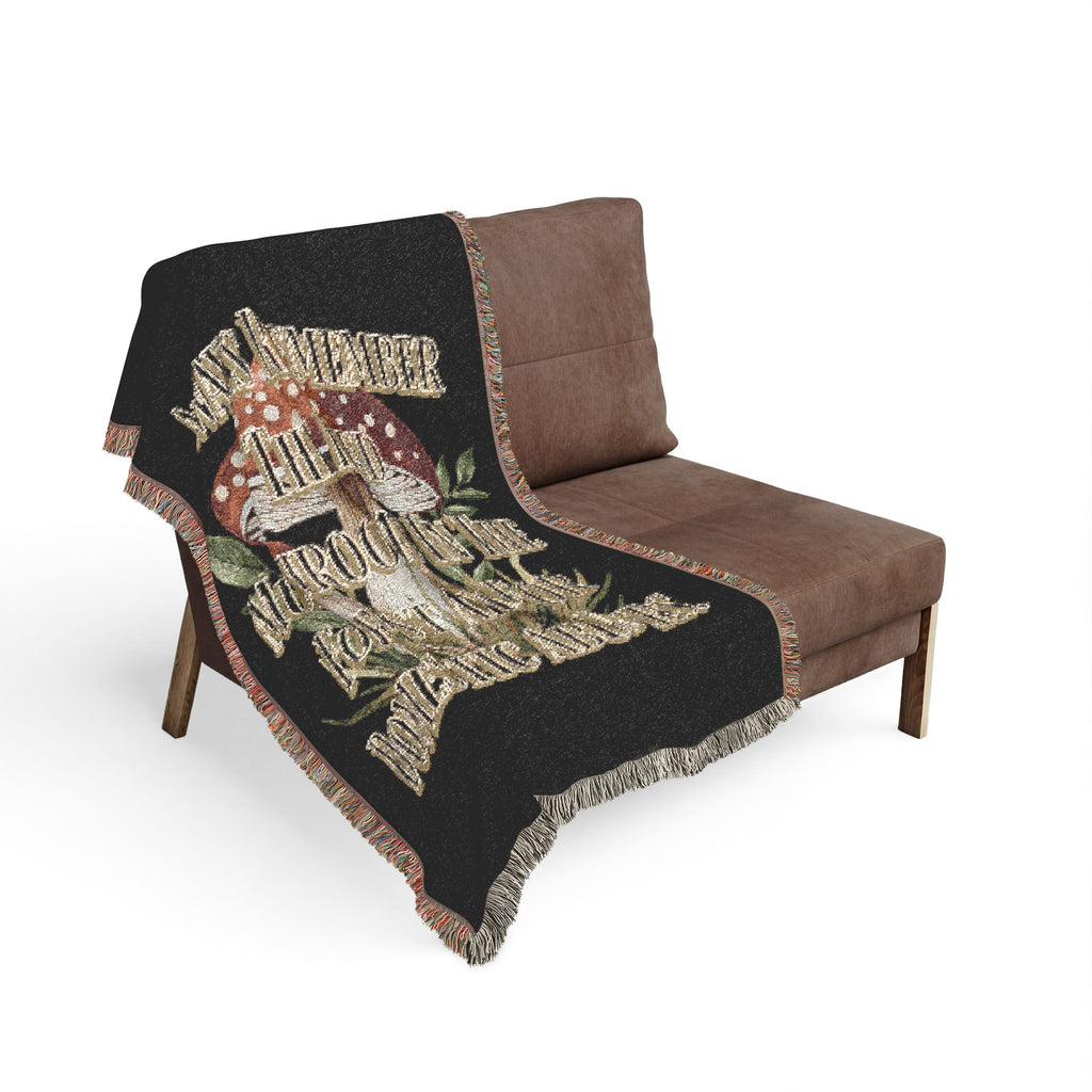 Mushroom Foraging Woven Blanket — Cozy Botanical Toadstool Throw